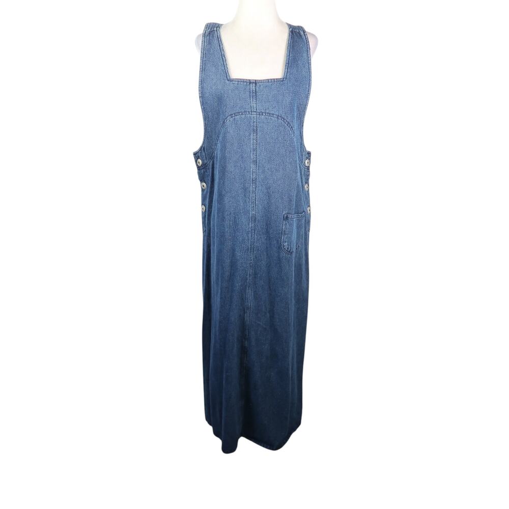 Vintage 90s Studio Ease Blue Denim Jean Jumper Maxi Dress 10